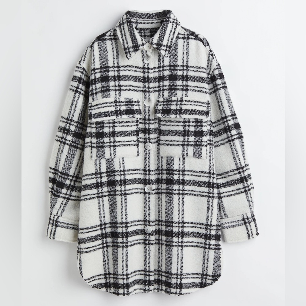 H&M Oversized Shirt Jacket | B&W Plaid | Size XL